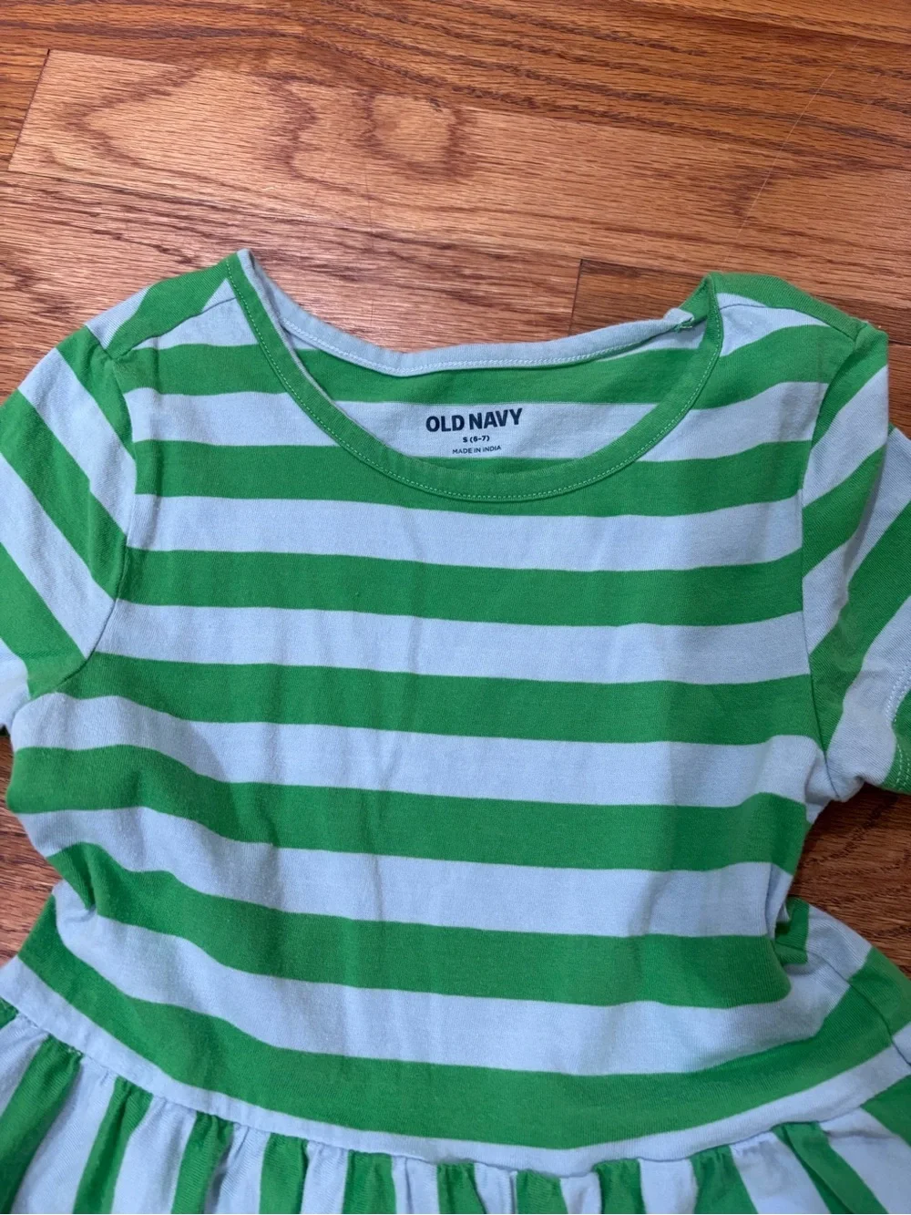Old Navy Green and White Striped Knit Dress 6-7